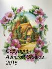 English cottage with wild rose frame 