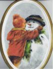Child Hugging a Snowman